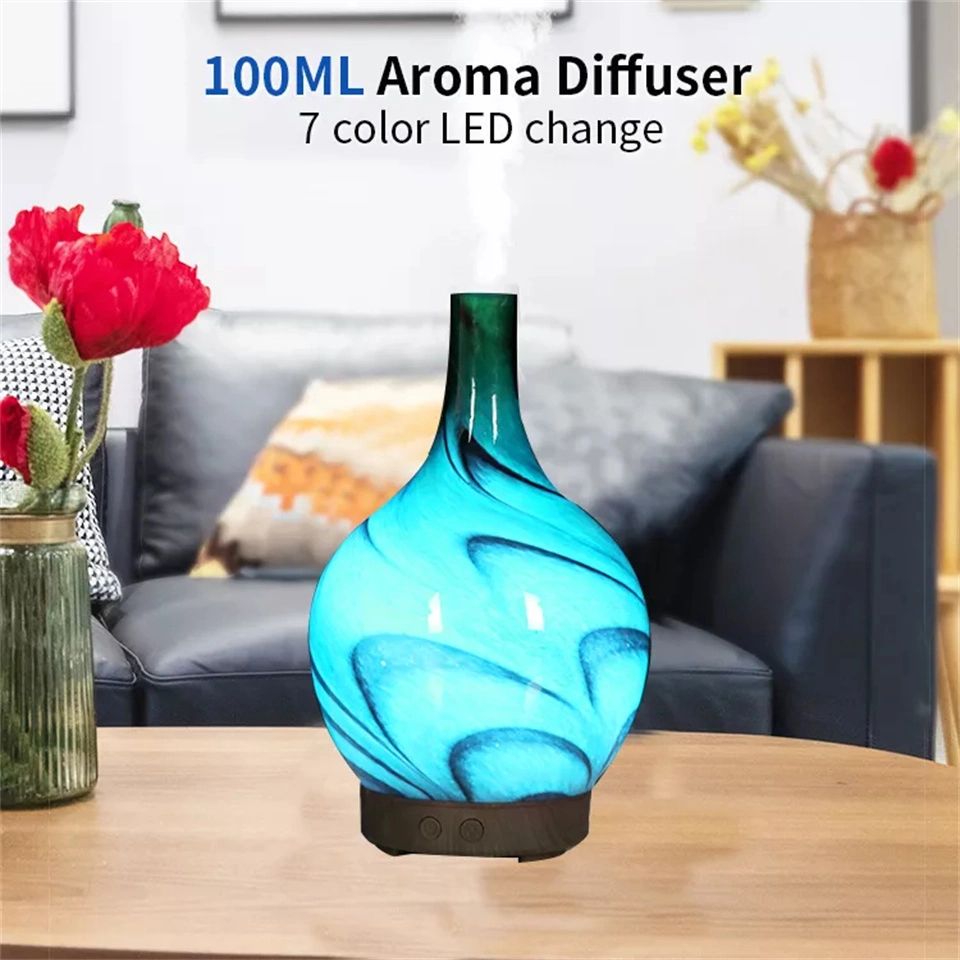 USB 3D Glass Ultrasonic Air Humidifier Aroma Essential Oil Diffuser Multi-Color Changing Mist Maker Aromatherapy Machine Home Use