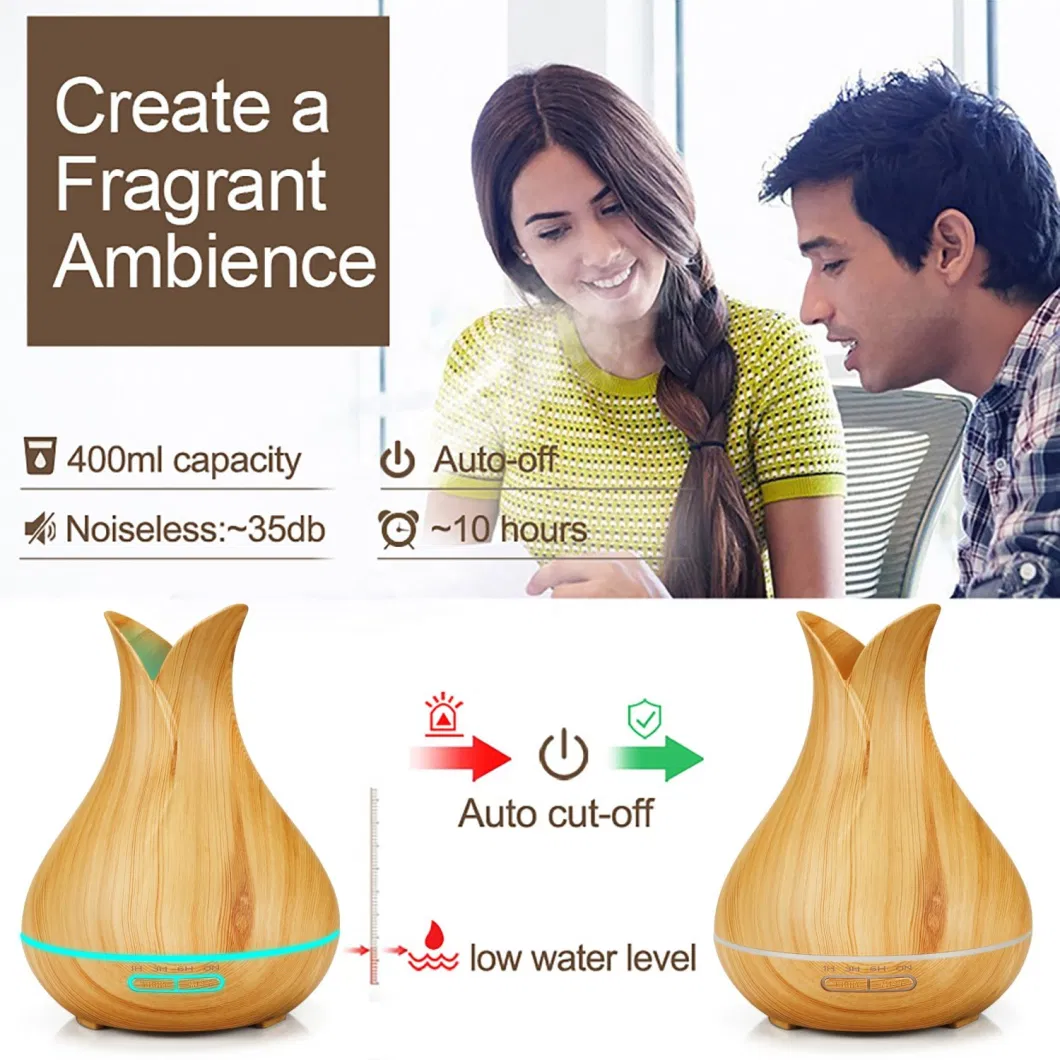 400ml Wood Grain Smart Home LED Light Aromatherapy Machine Electric Essential Oil Ultrasonic Air Humidifier Aroma Diffuser