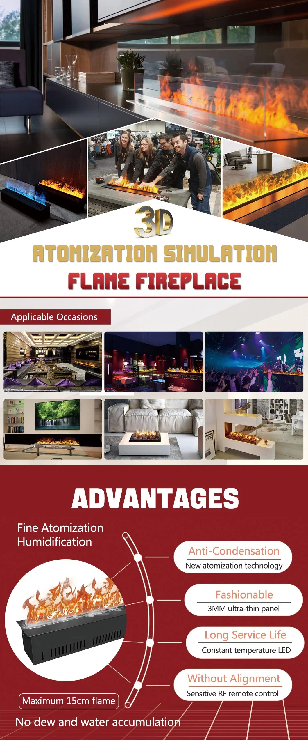 Selv 3D Atomization Simulation Flame Fireplace Appearance Humidifier Aroma Diffuser